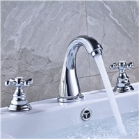 Solid Brass Bathroom Sink Faucet Double Handles Single Spout Mixer Tap Deck Mount