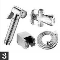 Chrome plated handheld bidet shower set, Sliver bathroom wall mounted bidet spray set, Copper toilet flushing device suit