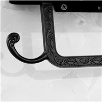 European Style Black Toilet Paper Holder Rack Carved Wall Mounted Zinc Black Roll Shelf With Mobile Phone Holder