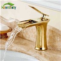 Luxury Brass Gold Finish Basin Faucet Bath Vanity Sink Tap Deck Mount One Hole Mixer Tap