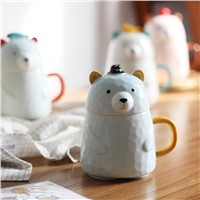 Creative Cartoon Ceramic Mug Bear Shaped Coffee Cups with Lid Handgrip Cute Milk Mugs Home Office Cups Drinkware Lovely Gift