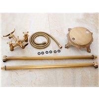 Solid Brass Antique Brass Bathtub Faucet Bathroom Double Handles Hot&amp;amp;amp;Cold Faucet Floor Mount