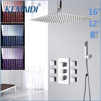 KEMAIDI Luxury Wall Mounted Square Style Brass Waterfall LED Shower Set New Bathroom Shower With Handle Rainfall Shower Head