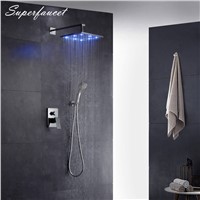 Superfaucet 8/10/12 Inch Shower Head LED Shower Faucets,Brass Chrome Finish Bathroom LED Shower Set High Pressure Tap HG-8407