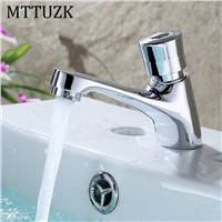 MTTUZK Deck Mounted Brass Time Delay Faucet Touch Press Auto Self Closing cold Water Saving Tap for Public Toilet Metered Faucet
