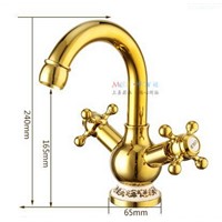 Soild Brass Faucets Golden Finish With Blue and White Porcelain Double Handles Basin Crane Mixer Tap XT820