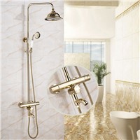 Luxury Gold Finish Bathroom Shower Faucet Thermostatic Control with 8&amp;amp;quot; Rainfall Shower Head