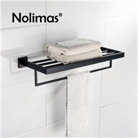 SUS Stainless Steel Black Polished Steel Bathroom Towel Racks With Towel Bar and Brief Fixed 60cm Bathroom Towel Holder