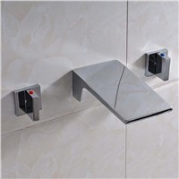 Newly Waterfall Long Spout Bathroom Tub Sink Faucet Wall Mounted Dual Handle Lavatory WC Basin Mixer Taps Chrome Finish