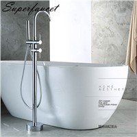 Superfaucet Brass Bathroom Shower Faucet Floor Mounted Waterfall Bathtub Faucet with Hand Shower Free Standing Tub Mixer HG-9106