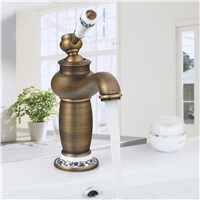 RU Bathroom Retro Style Deck Mounted 360 Rotation Bathroom Sink Basin Faucet Antique Brass Single Handle Basin Faucetmixer Tap