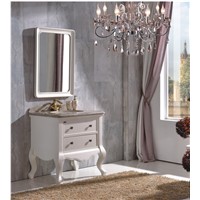 Antique Style White Rubber Wood Bathroom Cabinet with Mirror 0281-B-6008