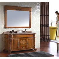 Antique Style Brown Color Double Sink Wooden Bathroom Cabinet 0281-B-8019