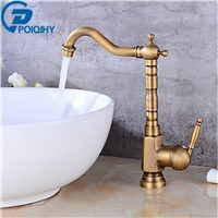 POIQIHY Deck Mount Bathroom Basin Tap Rotation Mixers Brass Antique Basin Faucet Single Handle One Hole Mixer Tap