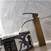 Classic Vintage Style Basin Sink Faucet Waterfall Spout Bathroom Countertop Mixer Tap Brass Antique