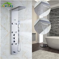 Nickel Brushed Solid Brass Rainfall and Waterfall Shower Head Massage Jets Bathroom Shower Panel with Hand Shower
