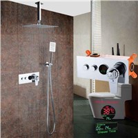 304 Stainless Steel 8 10 12 inch Thermostatic Rain Shower Mixer LED Digital Display Ceiling Mounted Rainfall Shower Head Set