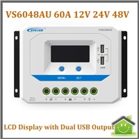 EPSOLAR VS6048AU 60A 12V/24V/36/48V PWM Solar Controller with LCD Display 5VDC USB Output for Solar Panel Charge AGM/GEL Battery