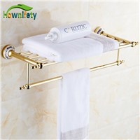 Luxury Solid Brass Gold Polished BathroomTowel Rack Blue and White Porcelain Towel Holder Wall Mount Towel Bar