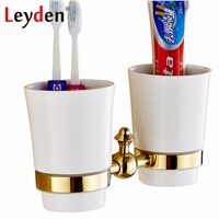 Leyden ORB/ Gold Toothbrush Tumbler Holder Brass Black Toothbrush Holder Wall Mounted Bath Cup Hanger Rack Bathroom Accessories