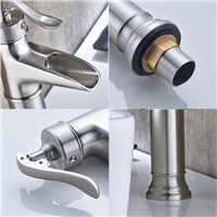 Fapully Basin Faucet Water Tap Bathroom Faucet Brushed Nickel Single Lever Waterfall Faucet Cold Hot Sink Tap Mixers