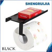 SHENGRUIJIA durable practical black Stainless Steel Toilet Paper Holder WC Paper rack for Mobile Phone Toilet Roll Paper Holder
