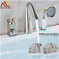 Brushed Nickel 3pcs Bathtub Basin Faucet Three Holes Single Handle Hot and Cold Water Mixer Bathroom Shower Faucets Deck Mounted