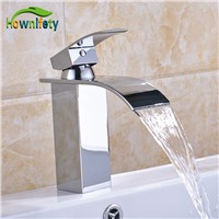 Solid Brass Chorme Bathroom Basin Faucet Waterfall Spout Faucet Single Lever Countertop Vessel Sink Tap