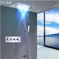 DCAN LED Ceiling Shower Head Rain Waterfall Shower Massage Jets Wall Mounted Panel Tap Sets Thermostatic Mixer