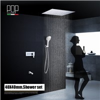 POP Bathroom Luxury Rain Mixer Shower Combo Set, Wall Mounted Rainfall Shower Head System 304 Stainless Steel Polished Chrome