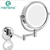 Nieneng Makeup Mirrors LED Wall Mounted Extending Folding Double Side LED Light Mirror 3X 10X Bath mirror Toilet Mirror ICD60521