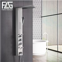 FLG 304SUS Bathroom Thermostatic Rain Shower Panel Brushed Nickel Shower Column Tub Jets Hand Shower Wall Panels