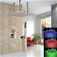 20 inches LED Light Shower Head with ABS Hand Shower Ceiling Mounted Shower Mixer Faucet