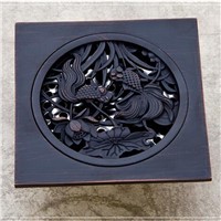 POIQIHY Euro Style Black Brass Flower Carved Art Oil Rubbed Bronze Drain Bathroom Shower Waste Drainer
