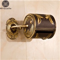 Artistic Carved Antique Bathroom Paper Tissue Box Wall Mounted Roll Paper Holder 100% Brass Copper