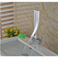 Solid Brass Chorme Bathroom Basin Faucet Waterfall Spout Faucet Single Lever Countertop Vessel Sink Tap