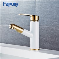 Fapully Luxury Gold Bathroom Faucets Pull Out Brass Basin Mixer Faucet Cold and Hot Bathroom Taps