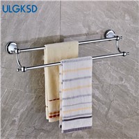 Ulgksd Double Bath Towel Rack Solid Brass Chrome Bathroom Accessories Wall Mounted Towel Holders for Kitchen Towel Hanger