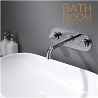 Brass Wall Mounted Basin Faucet Two Handle Bathroom Mixer Tap Hot and Cold Faucet Chrome Finish
