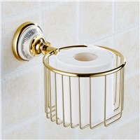 European Solid Brass Gold Paper Basket Paper Holder Vintage Polished Chrome ceramics Paper Box Wall Mount Bathroom Accessories