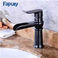 Fapully Black Basin Faucets Waterfall Faucet Bathroom Vanity Single Handle Bathroom Tap Sink Faucet Torneira