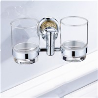 AUSWIND Antique Toothbrush Holder Sliver Color Brass Polish Finished Double Tumbler Cup Holder Wall Mounted 888H