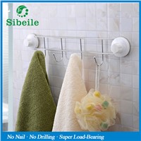 SBLE 46CM Long Towel Bar With Powerful Vacuum Suction Cup Tableware Cloth Corner 4 Hang Hooks Storage Shelf Bathroom Accessories