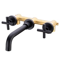 Matte Black Brass Double Handle Wall Mounted Bathroom Sink Faucet Hot &amp;amp;amp; Cold Basin Faucet Black Tap