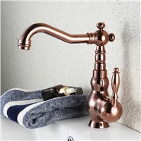 Fapully Luxury Rose Gold Copper Bathroom Sink Basin Faucet Dual Cross Handle Cold Water Single Hole Mixer Tap Deck Mount