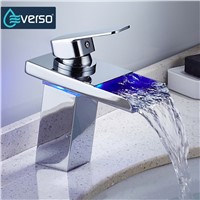 EVERSO Temperature Sensor LED Faucet Wide Flowing Water Basin Faucet Chrome Single Handle Bathroom Sink Faucet