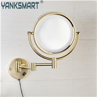 YANKSMART Bathroom Make Up Mirror Golden Polished Space Aluminium Metal Materials Round Dual Arm Extend Bathroom Mirror TKL014