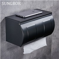 Space aluminum black paper tissue box black bathroom paper roll holder wall paper shelf bathroom paper rack box HL-3665H