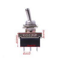 5 Pcs KN3-3 Toggle Switch SPST ON - ON 2 Position 6 Pin AC 220V 3A 12mm Switches Accessories