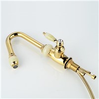 Fapully Single Handle Basin Gold Bathroom Faucet Pull Out Sink Faucets Water Mixer Tap Double Color Jade Handle Deck Mounted